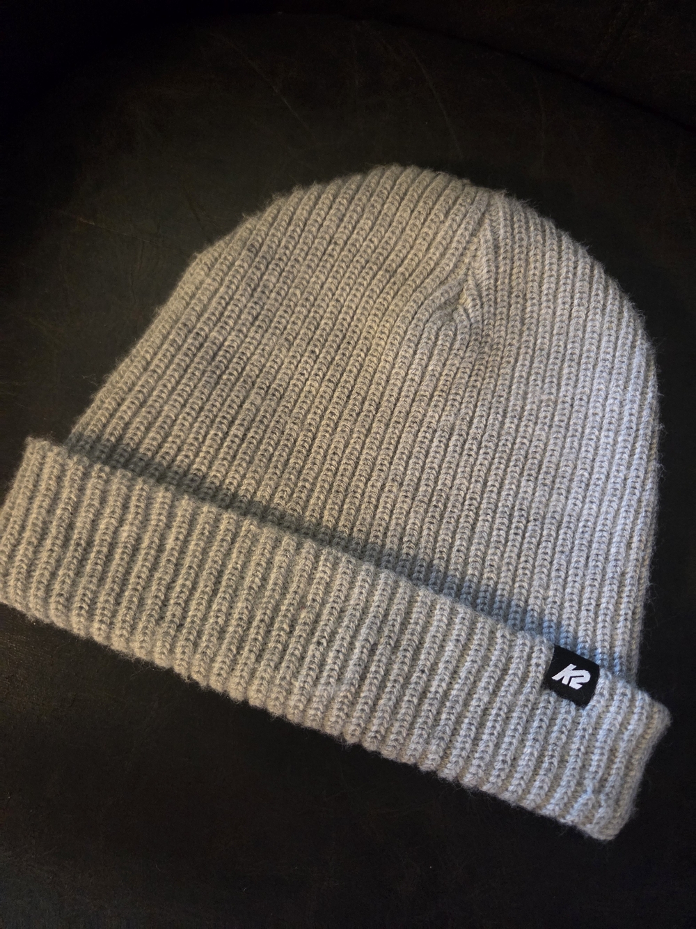 K2 Gray Ribbed Knit Beanie with Fold Cuff